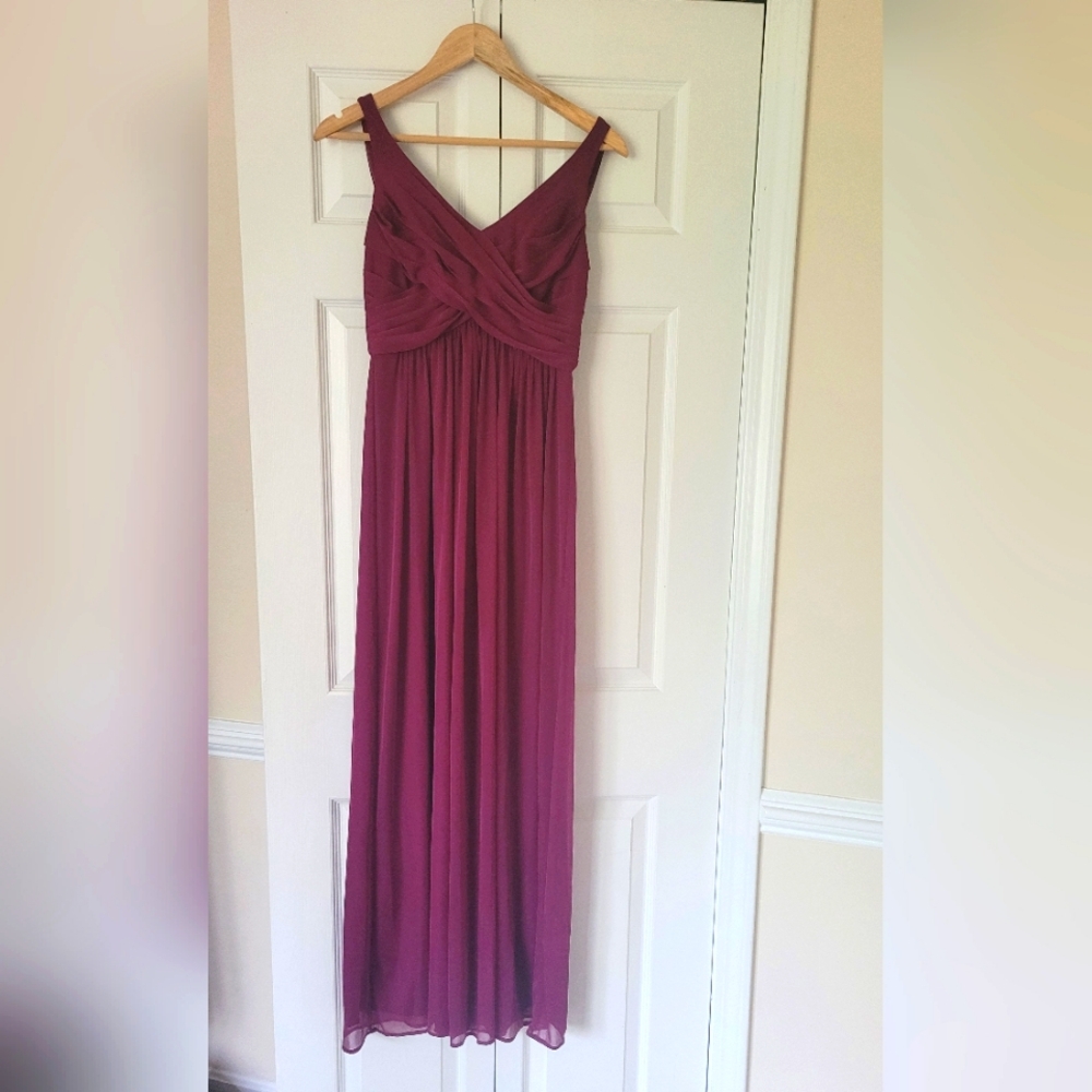 David's Bridal Long Mesh Drsless w Cowl Back Detail - Sangria MODEST PROM DRESS